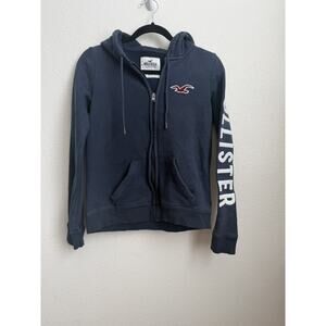 Hollister Hoodie Sweater Mens Size xSmall Navy Blue Full Zip Jacket Outdoor Y2K